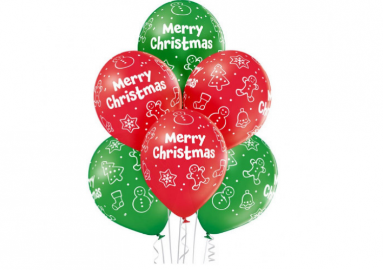  Ziemassvētku baloni "Merry Christmas" (6gb)