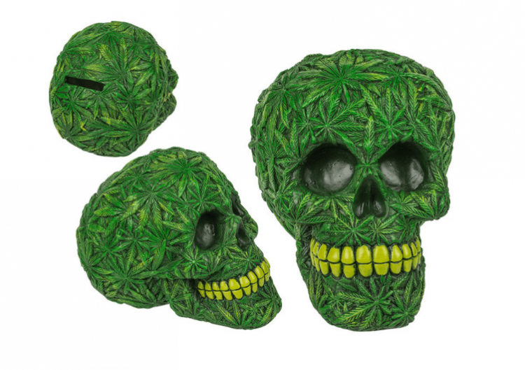 Galvaskausa formas krājkase "Cannabis"
