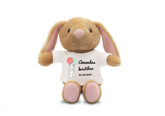 Plīša zaķis "Binky - kristību draugs" ar jūsu izvēlēto vārdu un datumu (18 cm)