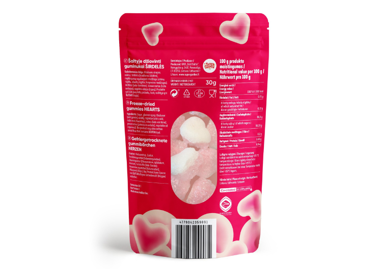 STAR CANDIES liofilizētas konfektes "Hearts", 30g.