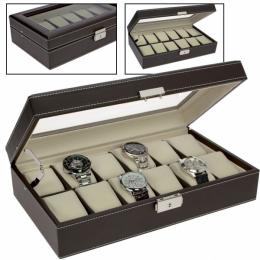 Brūna mākslīgās ādas kaste pulksteņu kolekcionēšanai