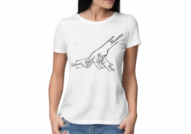 Sieviešu T-krekls "Mamma un bērni" ar izvēlētiem bērnu vārdiem