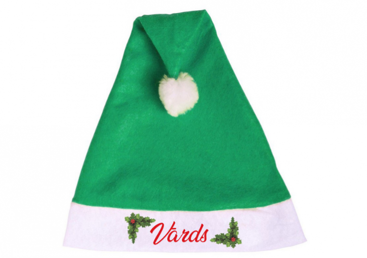 Ziemassvētku cepure ar Jūsu izvēlētu vārdu (zaļa)