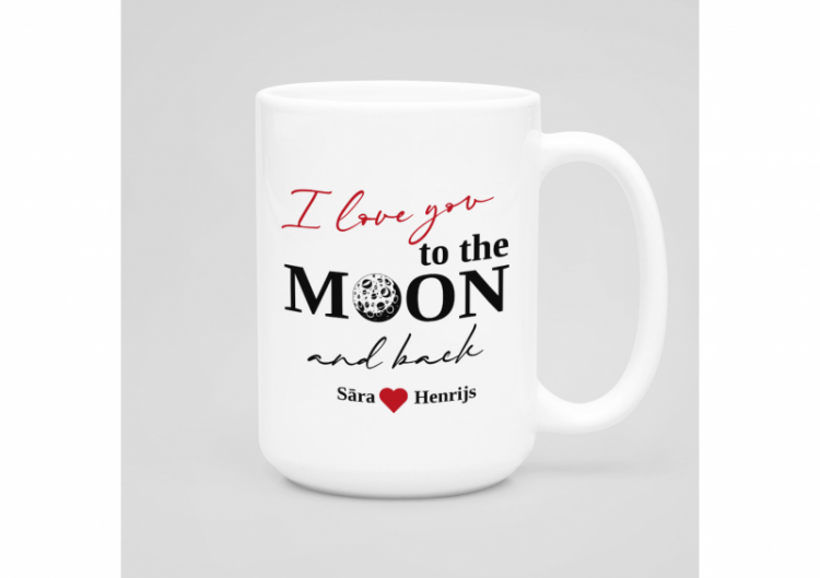 XL krūze "To the moon and back" ar jūsu izvēlētiem vārdiem (450ml)