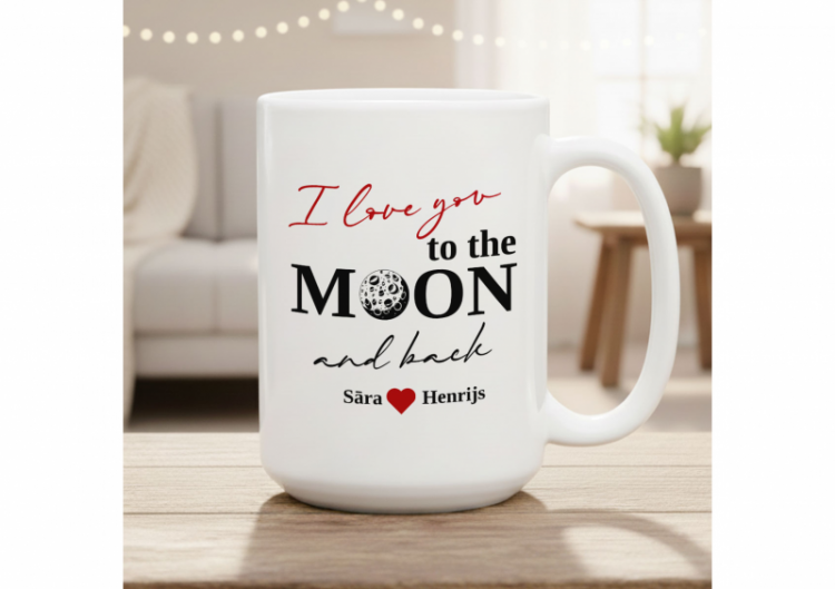 XL krūze "To the moon and back" ar jūsu izvēlētiem vārdiem (450ml)