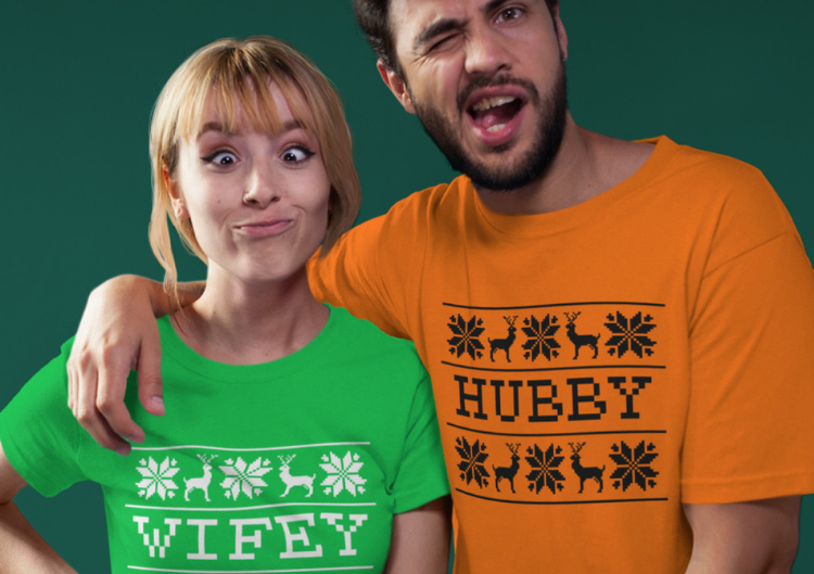 T-kreklu komplekts "Hubby and wifey Christmas"